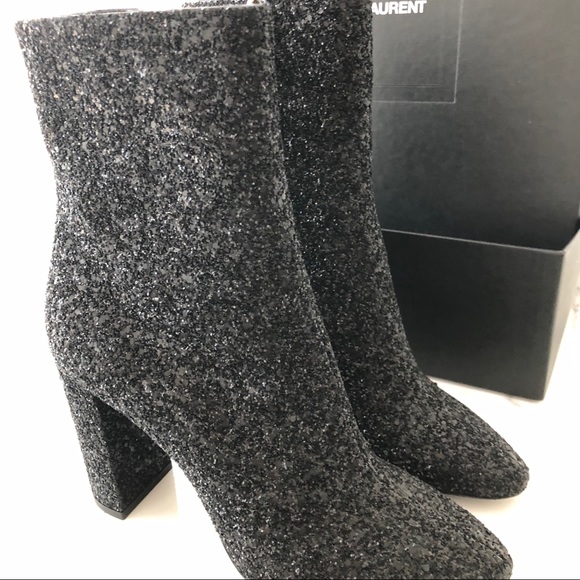 Saint Laurent Lou 95 Glitter Ankle Boots Size 39 - Picture 5 of 8